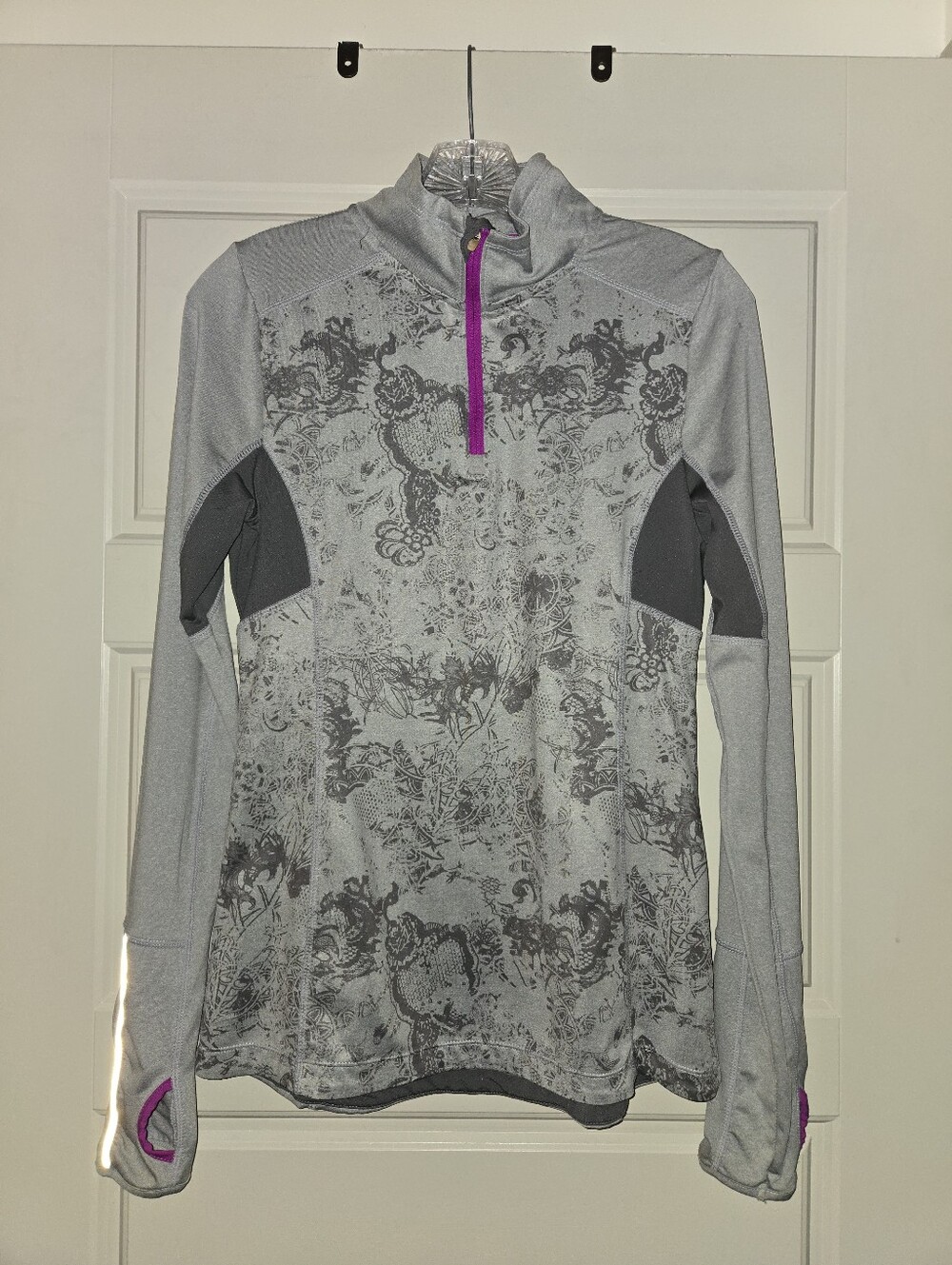 MPG Gray Floral Half-Zip Performance Pullover with Purple Zip